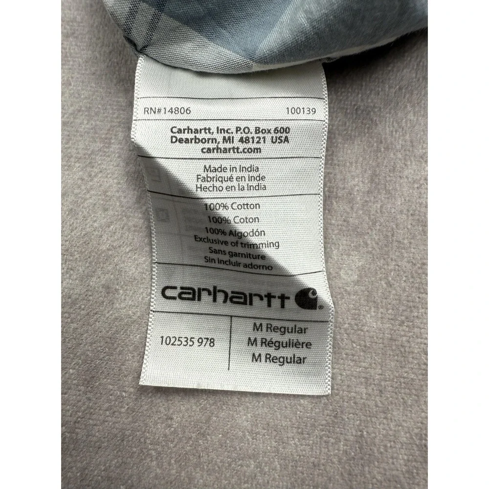 Carhartt Shirt Mens Medium Blue White Plaid Relaxed‎ Fit Button Up Pocket Casual